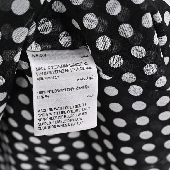 NEW INC Womens Polka Dot Mesh Ruffle V-Neck Top Black White Stretch Size Small - Picture 8 of 8